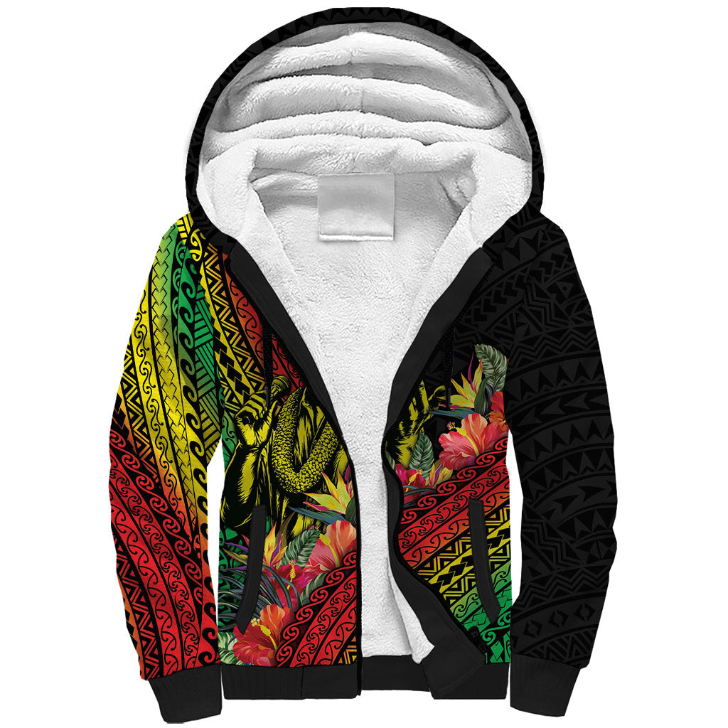 Retro Hawaiian Singer Sherpa Hoodie Polynesian Style Tropical Flowers LT05 Unisex Black - Polynesian Pride