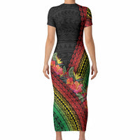 Retro Hawaiian Singer Short Sleeve Bodycon Dress Polynesian Style Tropical Flowers LT05 - Polynesian Pride