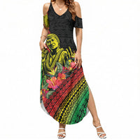 Retro Hawaiian Singer Summer Maxi Dress Polynesian Style Tropical Flowers LT05 Women Black - Polynesian Pride