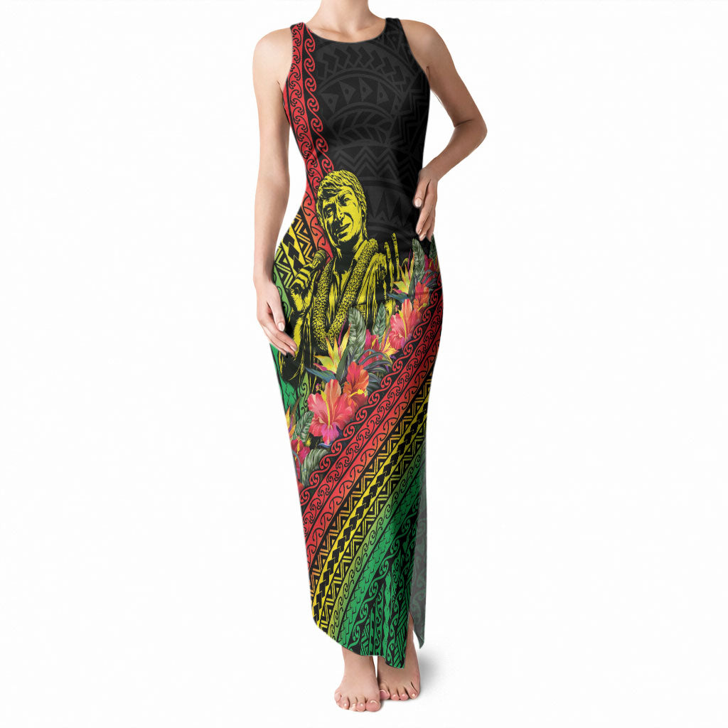 Retro Hawaiian Singer Tank Maxi Dress Polynesian Style Tropical Flowers LT05 Women Black - Polynesian Pride