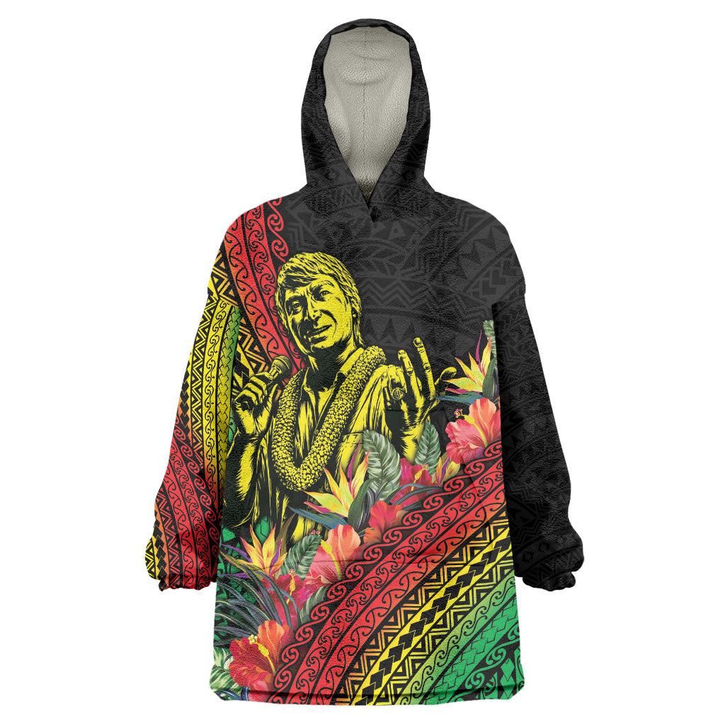 Retro Hawaiian Singer Wearable Blanket Hoodie Polynesian Style Tropical Flowers