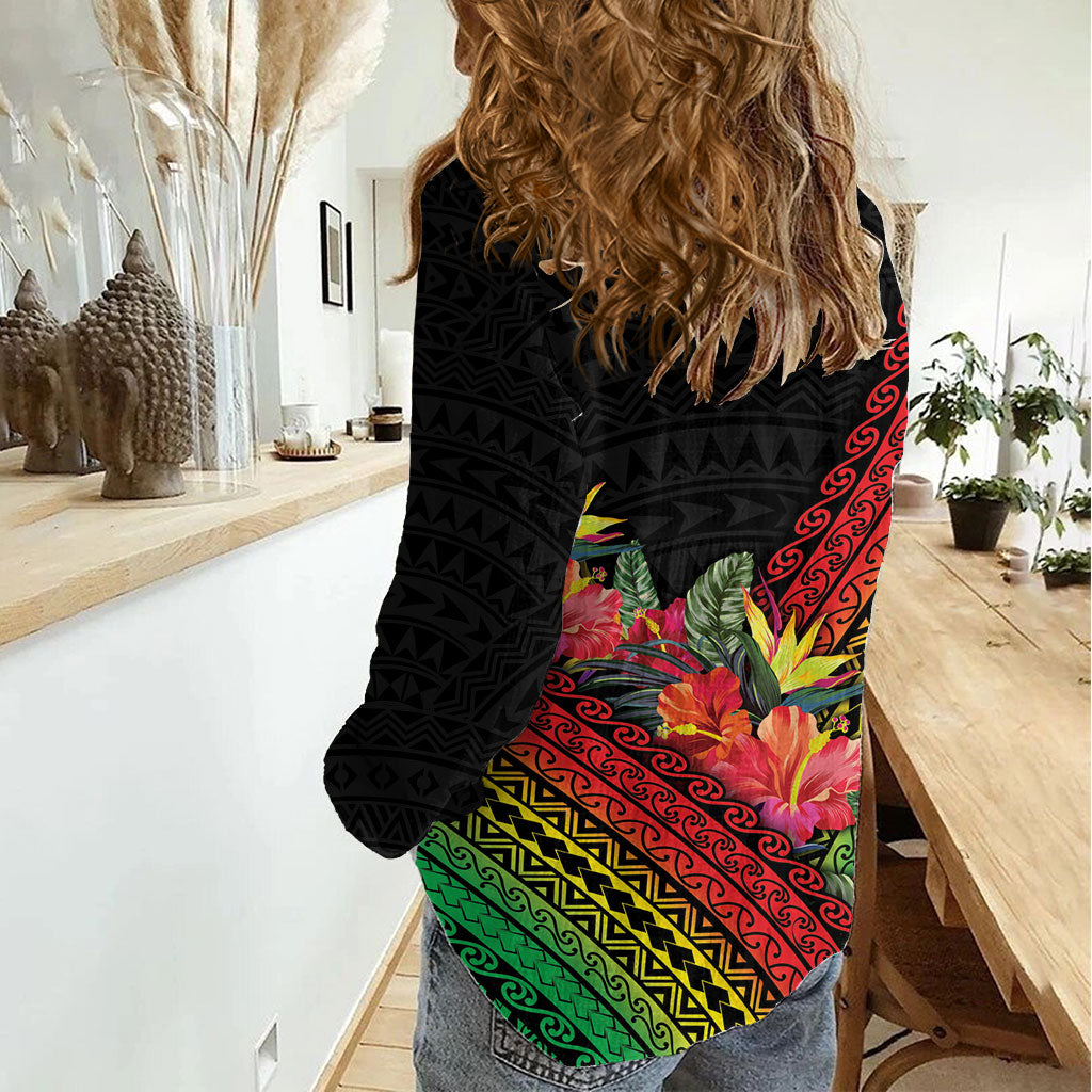 Retro Hawaiian Singer Women Casual Shirt Polynesian Style Tropical Flowers LT05 - Polynesian Pride