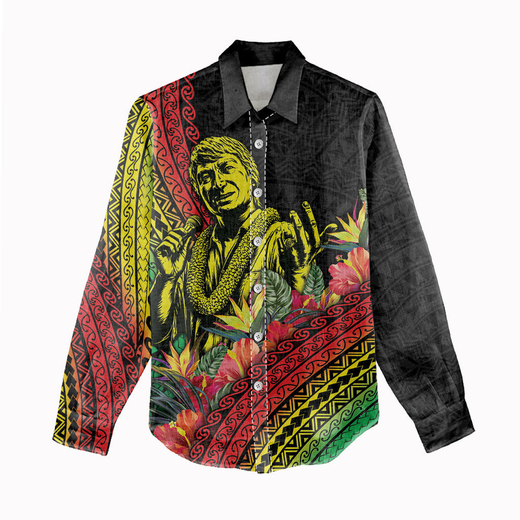 Retro Hawaiian Singer Women Casual Shirt Polynesian Style Tropical Flowers LT05 - Polynesian Pride