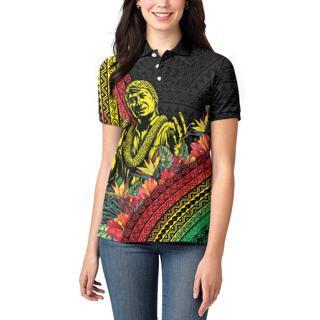 Retro Hawaiian Singer Women Polo Shirt Polynesian Style Tropical Flowers LT05 - Polynesian Pride