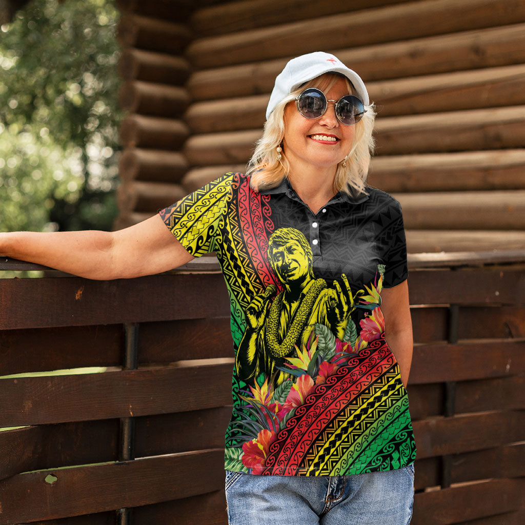 Retro Hawaiian Singer Women Polo Shirt Polynesian Style Tropical Flowers LT05 - Polynesian Pride