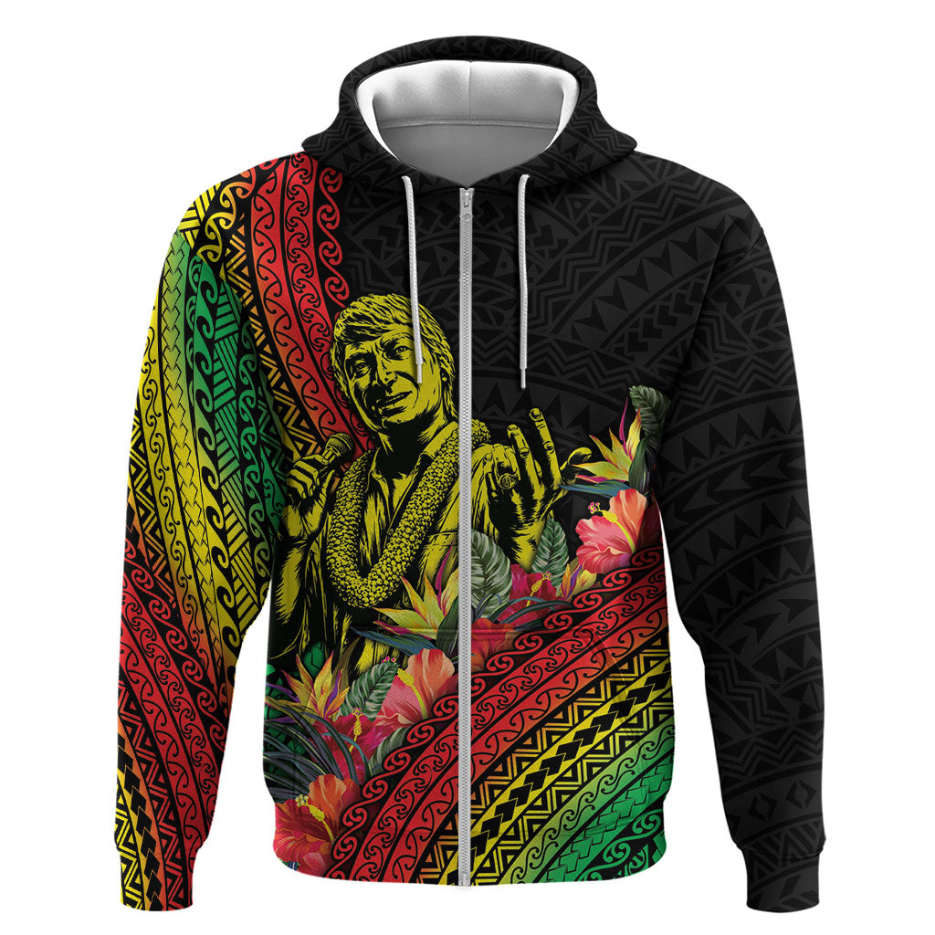 Retro Hawaiian Singer Zip Hoodie Polynesian Style Tropical Flowers LT05 Zip Hoodie Black - Polynesian Pride