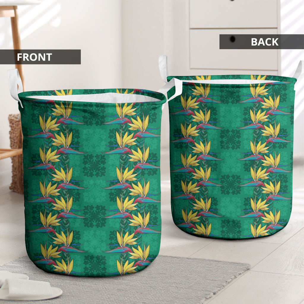 Hawaii Waikiki King Laundry Basket Green Quilt With Pua Manu LT05 - Polynesian Pride