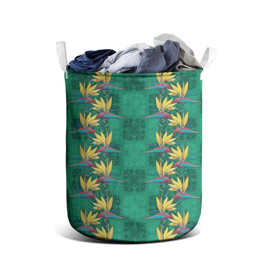 Hawaii Waikiki King Laundry Basket Green Quilt With Pua Manu LT05 - Polynesian Pride