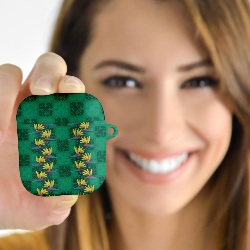 Hawaii Waikiki King AirPods Case Green Quilt With Pua Manu LT05 - Polynesian Pride