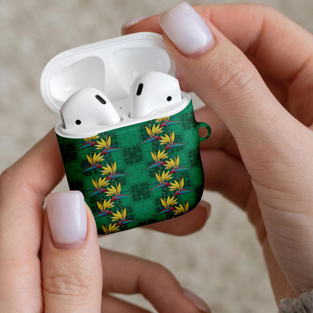 Hawaii Waikiki King AirPods Case Green Quilt With Pua Manu LT05 - Polynesian Pride