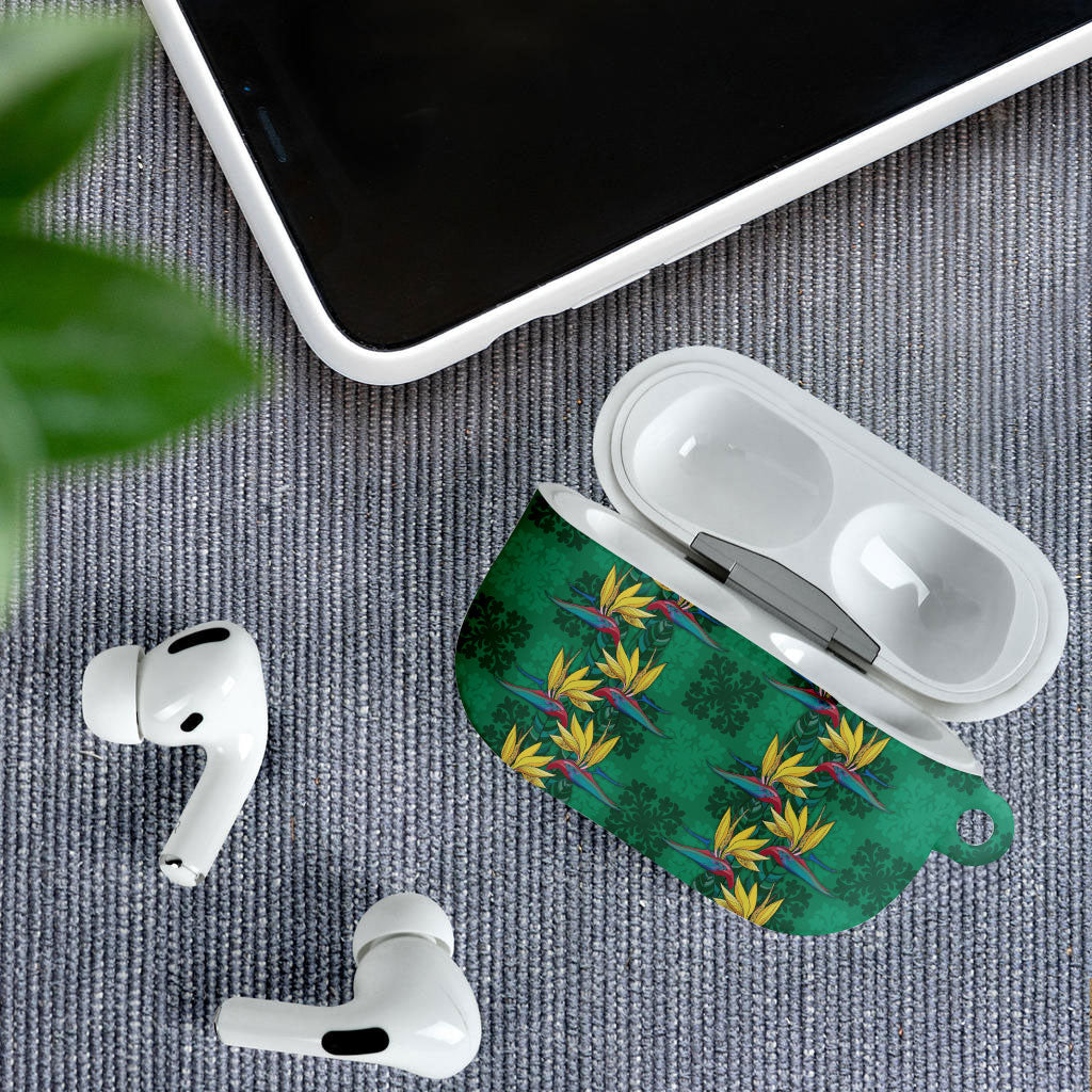 Hawaii Waikiki King AirPods Case Green Quilt With Pua Manu LT05 - Polynesian Pride