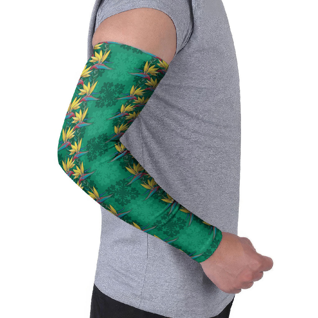 Hawaii Waikiki King Arm Sleeves Green Quilt With Pua Manu LT05 - Polynesian Pride
