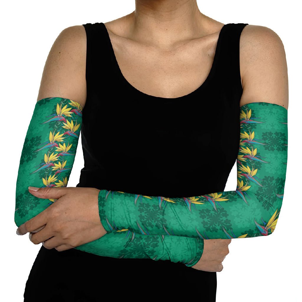 Hawaii Waikiki King Arm Sleeves Green Quilt With Pua Manu LT05 - Polynesian Pride