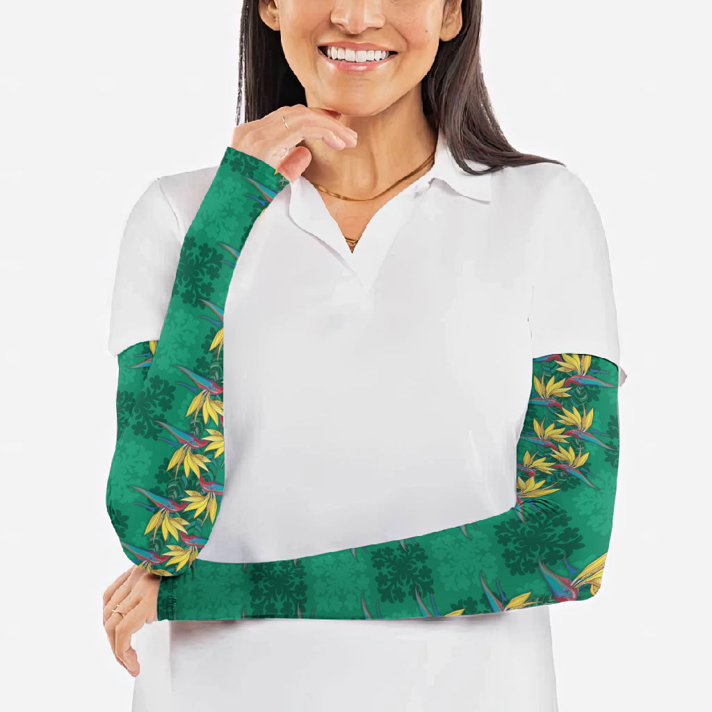 Hawaii Waikiki King Arm Sleeves Green Quilt With Pua Manu LT05 - Polynesian Pride