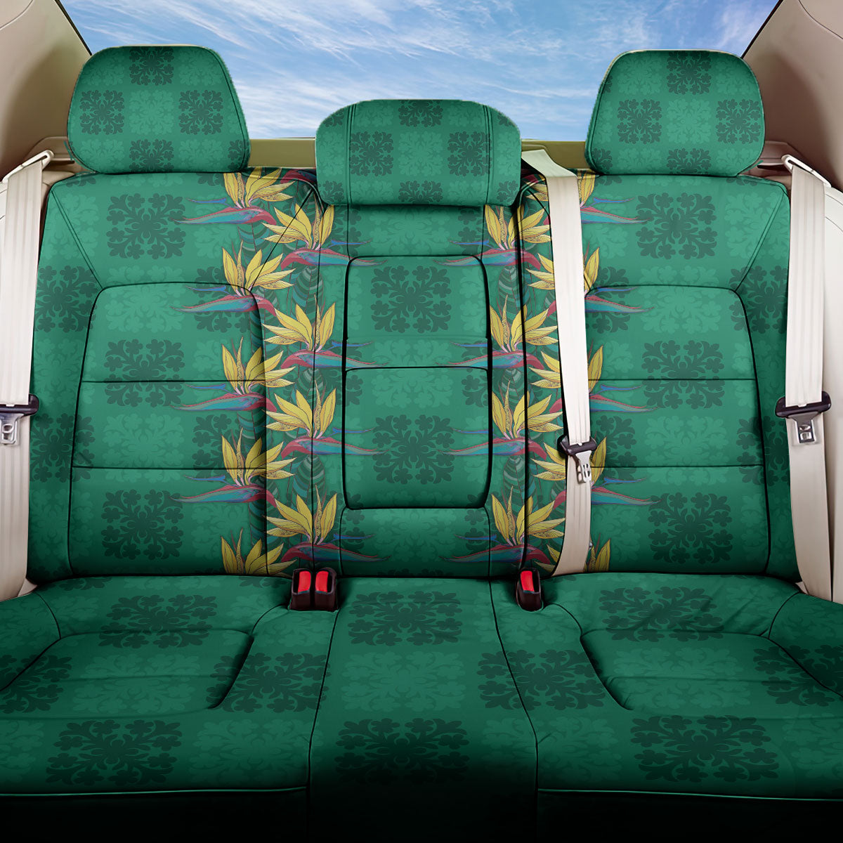 Hawaii Waikiki King Back Car Seat Cover Green Quilt With Pua Manu LT05 One Size Green - Polynesian Pride