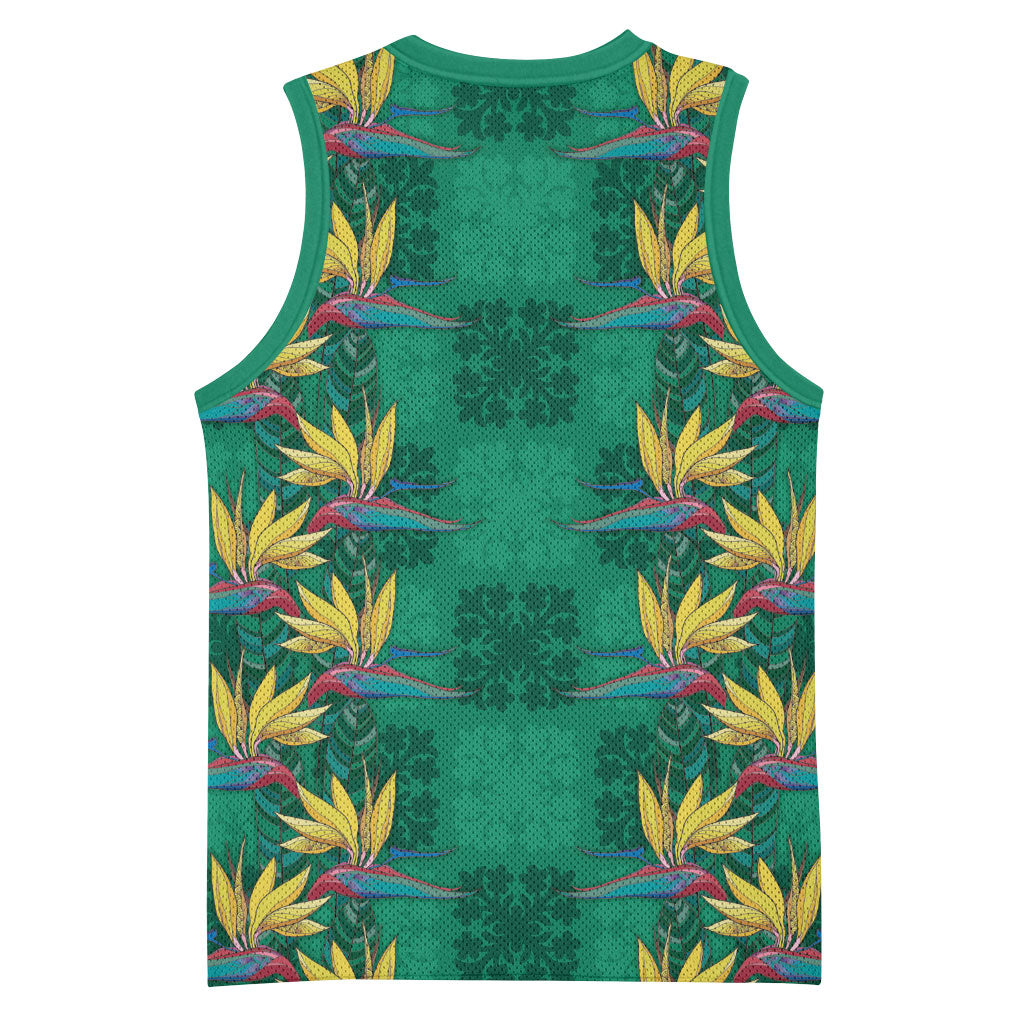 Hawaii Waikiki King Basketball Jersey Green Quilt With Pua Manu LT05 - Polynesian Pride
