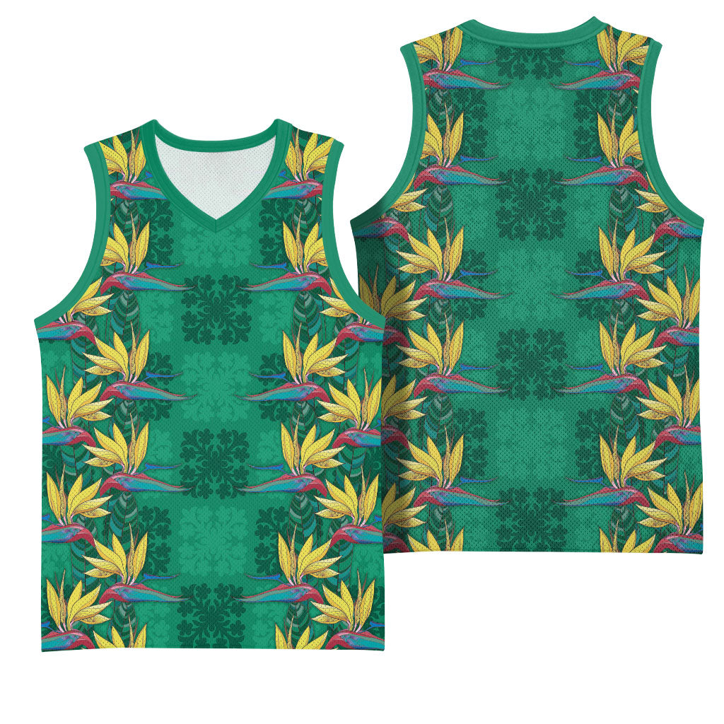 Hawaii Waikiki King Basketball Jersey Green Quilt With Pua Manu LT05 - Polynesian Pride