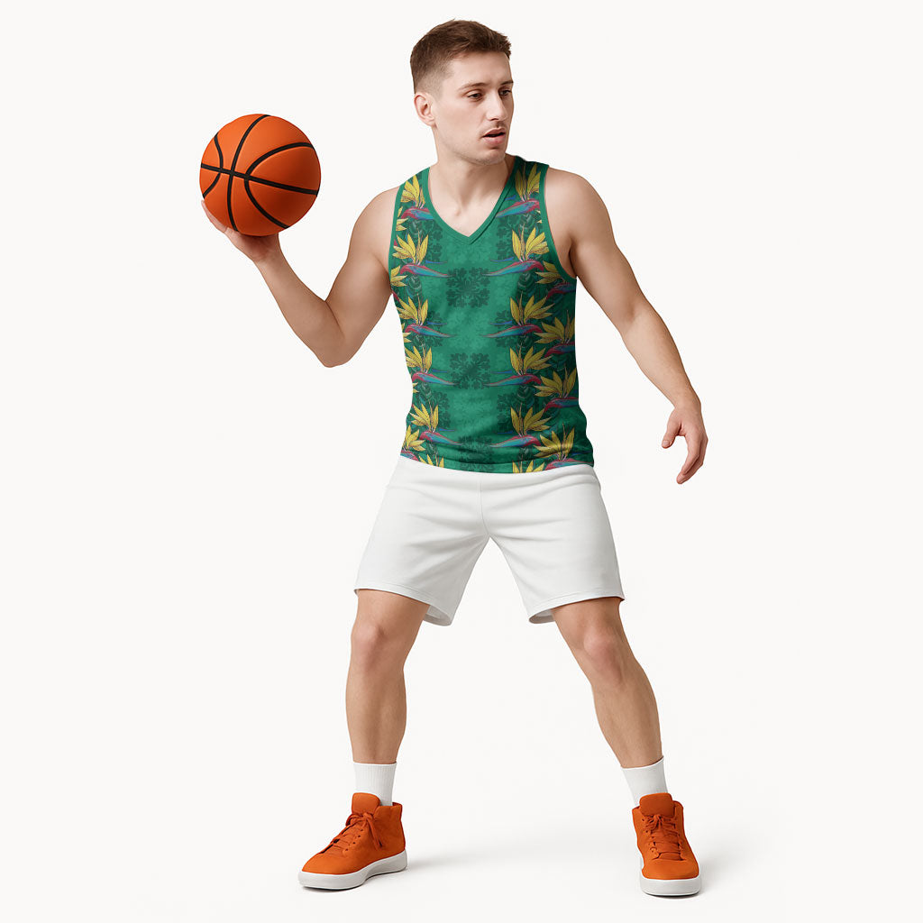 Hawaii Waikiki King Basketball Jersey Green Quilt With Pua Manu LT05 - Polynesian Pride