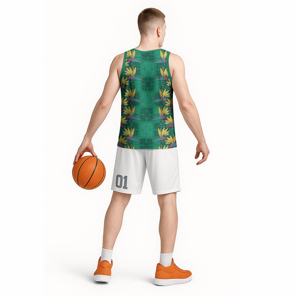 Hawaii Waikiki King Basketball Jersey Green Quilt With Pua Manu LT05 - Polynesian Pride