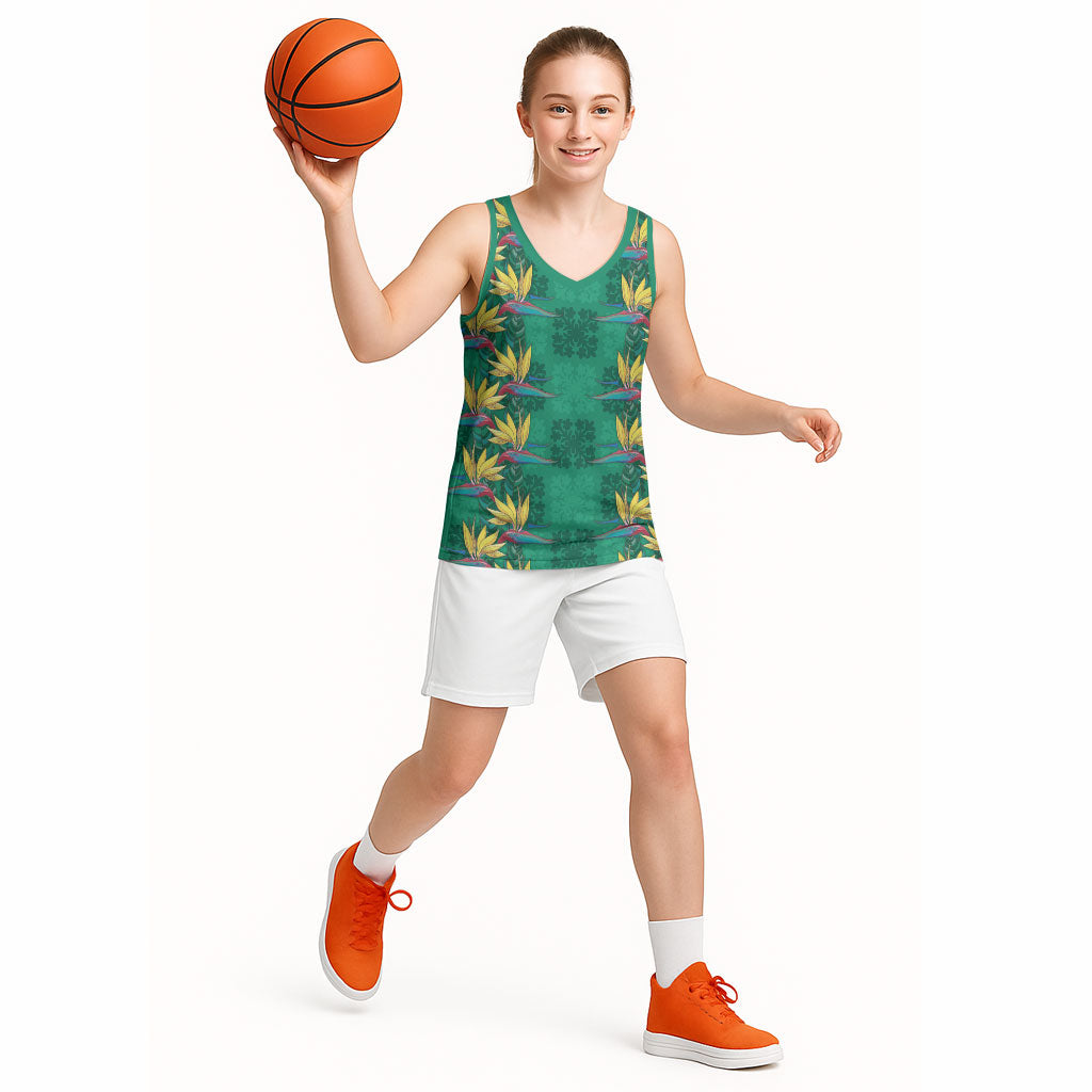 Hawaii Waikiki King Basketball Jersey Green Quilt With Pua Manu LT05 - Polynesian Pride