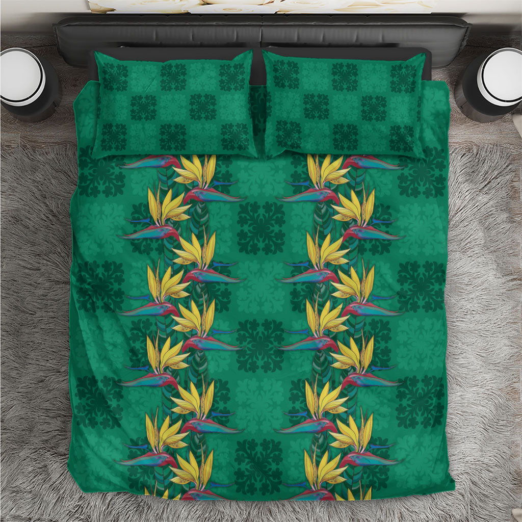 Hawaii Waikiki King Bedding Set Green Quilt With Pua Manu LT05 Green - Polynesian Pride