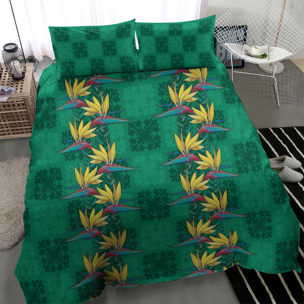 Hawaii Waikiki King Bedding Set Green Quilt With Pua Manu LT05 - Polynesian Pride