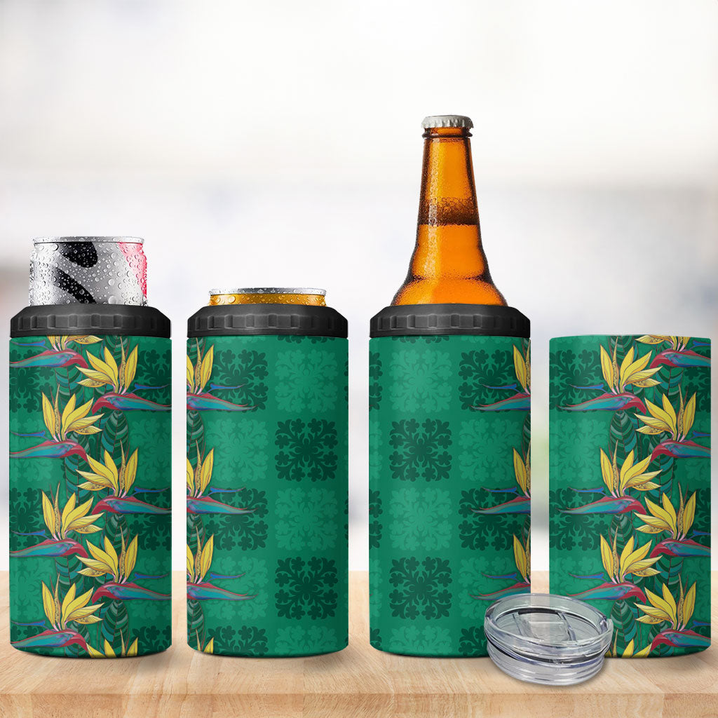 Hawaii Waikiki King 4 in 1 Can Cooler Tumbler Green Quilt With Pua Manu LT05 - Polynesian Pride