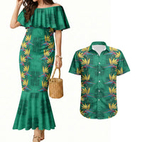 Hawaii Waikiki King Couples Matching Mermaid Dress and Hawaiian Shirt Green Quilt With Pua Manu LT05 Green - Polynesian Pride