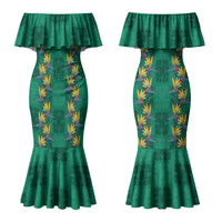Hawaii Waikiki King Couples Matching Mermaid Dress and Hawaiian Shirt Green Quilt With Pua Manu LT05 - Polynesian Pride