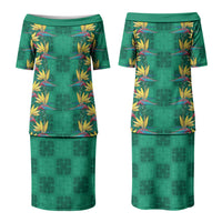 Hawaii Waikiki King Couples Matching Puletasi and Hawaiian Shirt Green Quilt With Pua Manu LT05 - Polynesian Pride