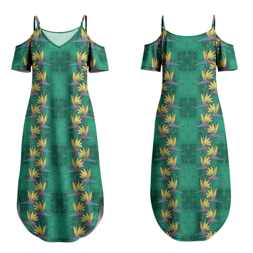 Hawaii Waikiki King Couples Matching Summer Maxi Dress and Long Sleeve Button Shirt Green Quilt With Pua Manu LT05 - Polynesian Pride