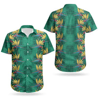 Hawaii Waikiki King Couples Matching Tank Maxi Dress and Hawaiian Shirt Green Quilt With Pua Manu LT05 - Polynesian Pride