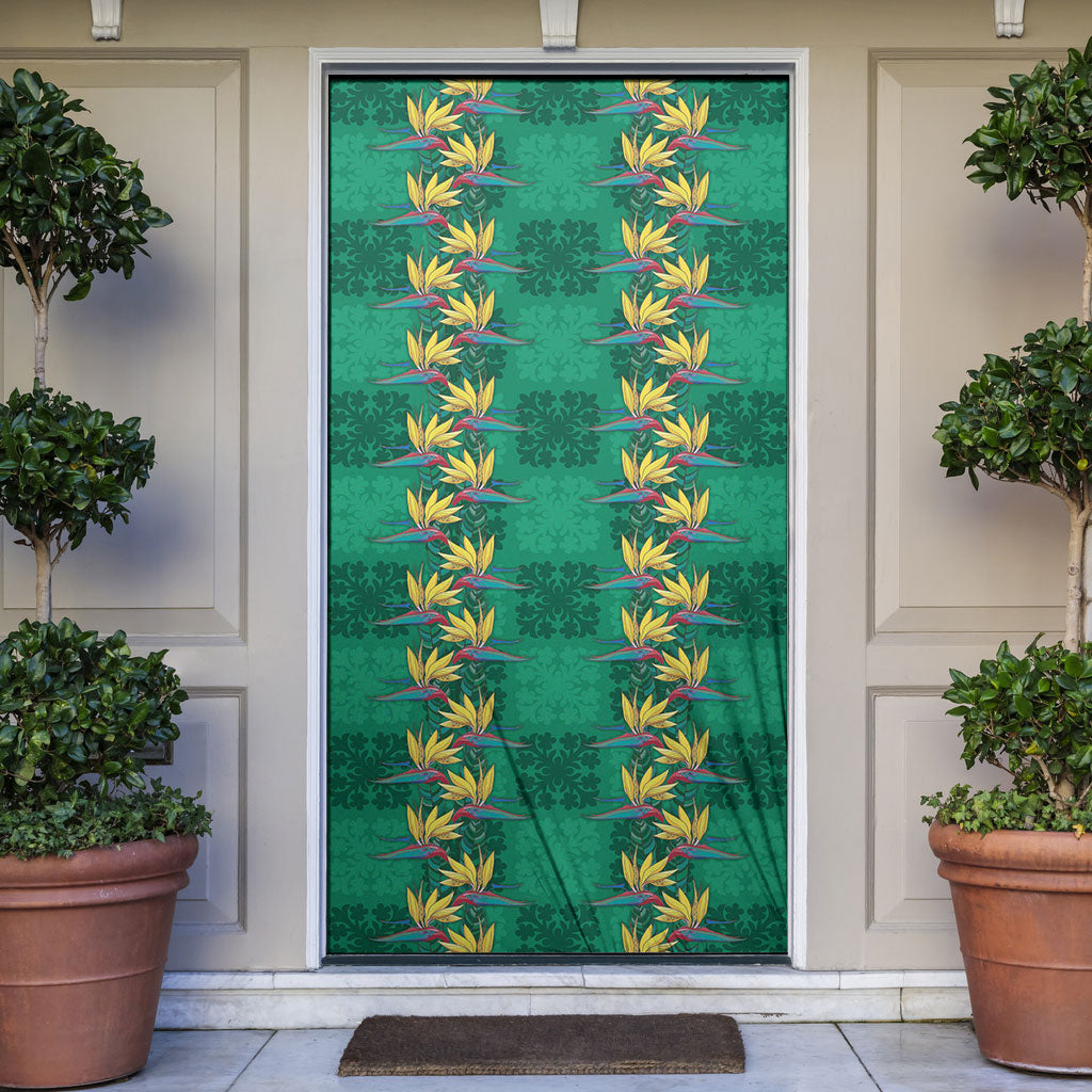 Hawaii Waikiki King Door Cover Green Quilt With Pua Manu LT05 Green - Polynesian Pride