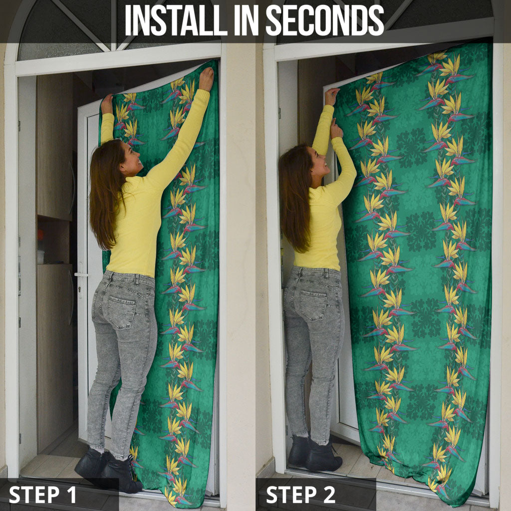 Hawaii Waikiki King Door Cover Green Quilt With Pua Manu LT05 - Polynesian Pride