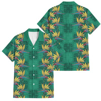 Hawaii Waikiki King Family Matching Mermaid Dress and Hawaiian Shirt Green Quilt With Pua Manu LT05 Dad's Shirt - Short Sleeve Green - Polynesian Pride