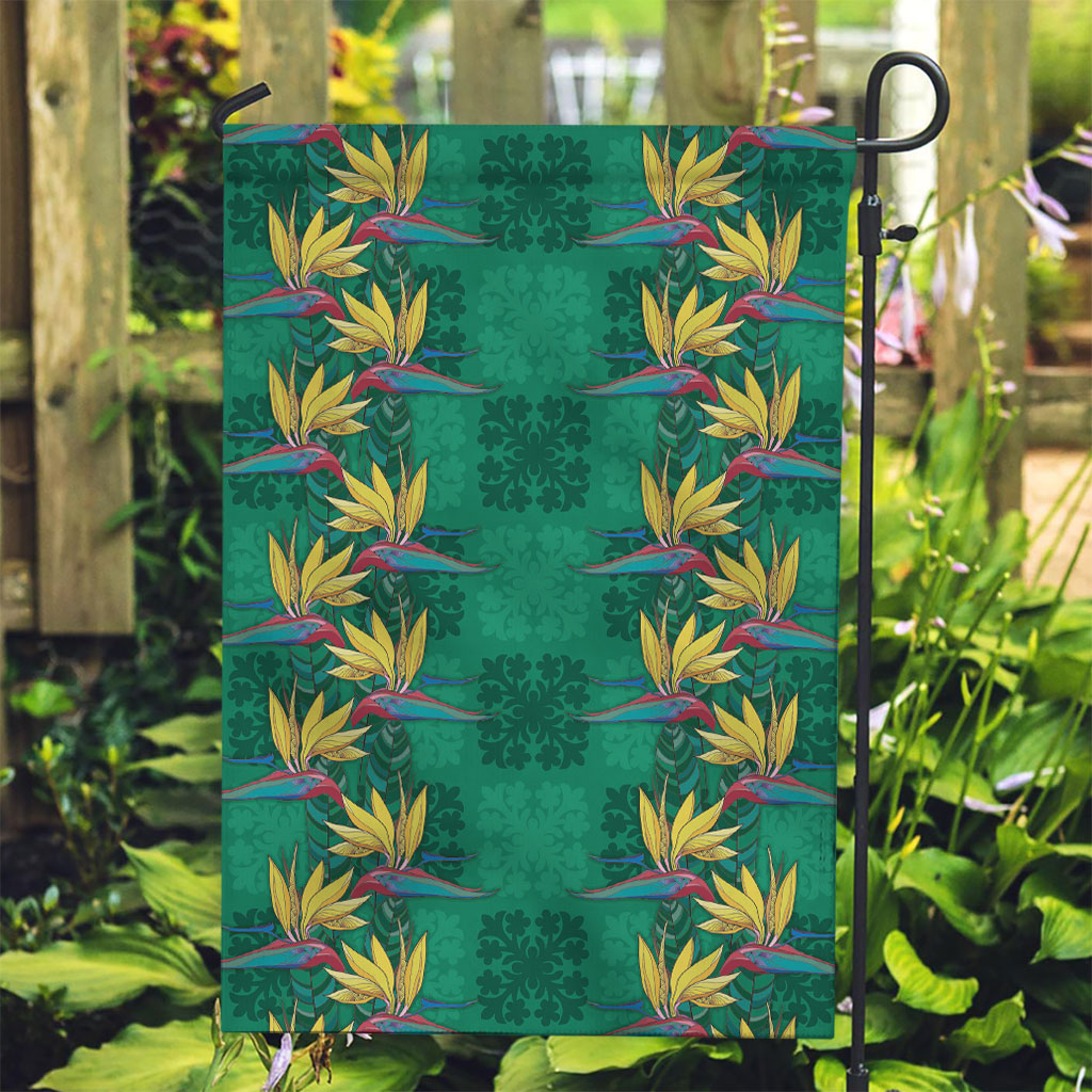 Hawaii Waikiki King Garden Flag Green Quilt With Pua Manu LT05 Garden Flag Green - Polynesian Pride