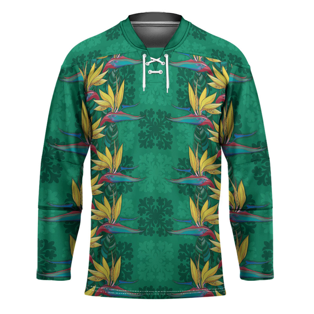 Hawaii Waikiki King Hockey Jersey Green Quilt With Pua Manu