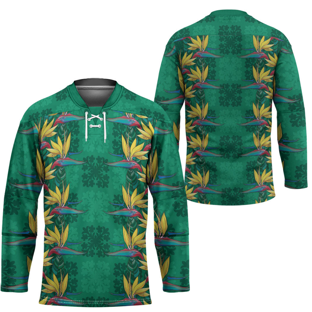 Hawaii Waikiki King Hockey Jersey Green Quilt With Pua Manu LT05 - Polynesian Pride