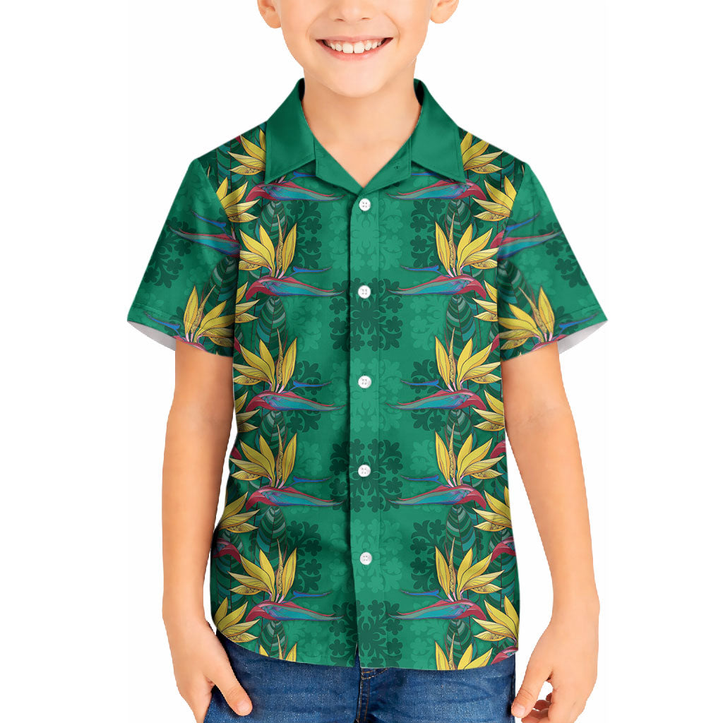 Hawaii Waikiki King Kid Hawaiian Shirt Green Quilt With Pua Manu LT05 Kid Green - Polynesian Pride