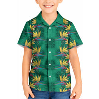 Hawaii Waikiki King Kid Hawaiian Shirt Green Quilt With Pua Manu LT05 Kid Green - Polynesian Pride