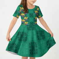 Hawaii Waikiki King Kid Short Sleeve Dress Green Quilt With Pua Manu LT05 KID Green - Polynesian Pride
