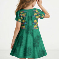 Hawaii Waikiki King Kid Short Sleeve Dress Green Quilt With Pua Manu LT05 - Polynesian Pride