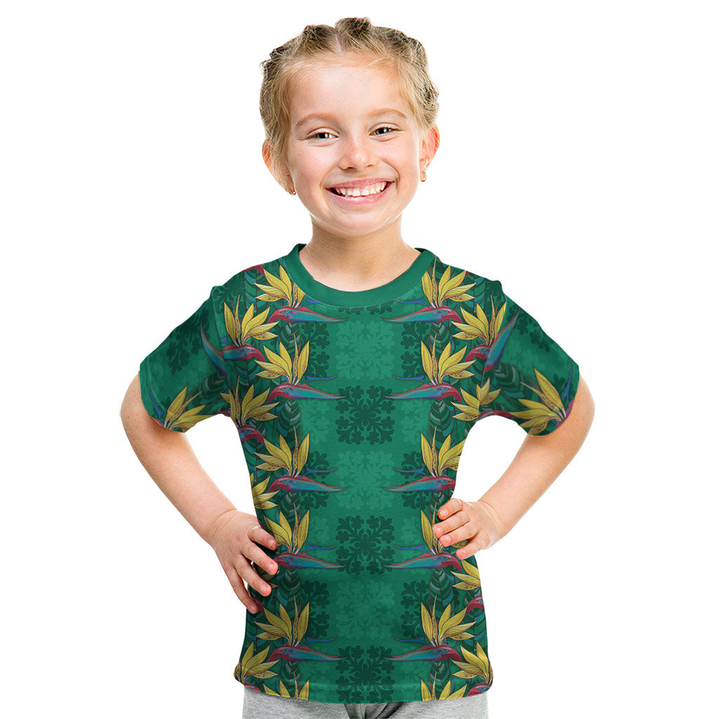 Hawaii Waikiki King Kid T Shirt Green Quilt With Pua Manu LT05 Green - Polynesian Pride