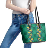 Hawaii Waikiki King Leather Tote Bag Green Quilt With Pua Manu LT05 - Polynesian Pride
