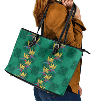 Hawaii Waikiki King Leather Tote Bag Green Quilt With Pua Manu LT05 - Polynesian Pride