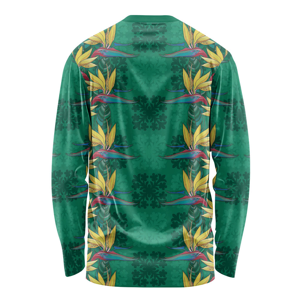 Hawaii Waikiki King Long Sleeve Shirt Green Quilt With Pua Manu LT05 - Polynesian Pride