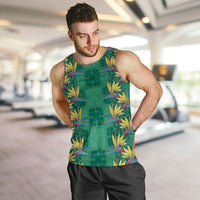 Hawaii Waikiki King Men Tank Top Green Quilt With Pua Manu LT05 Green - Polynesian Pride