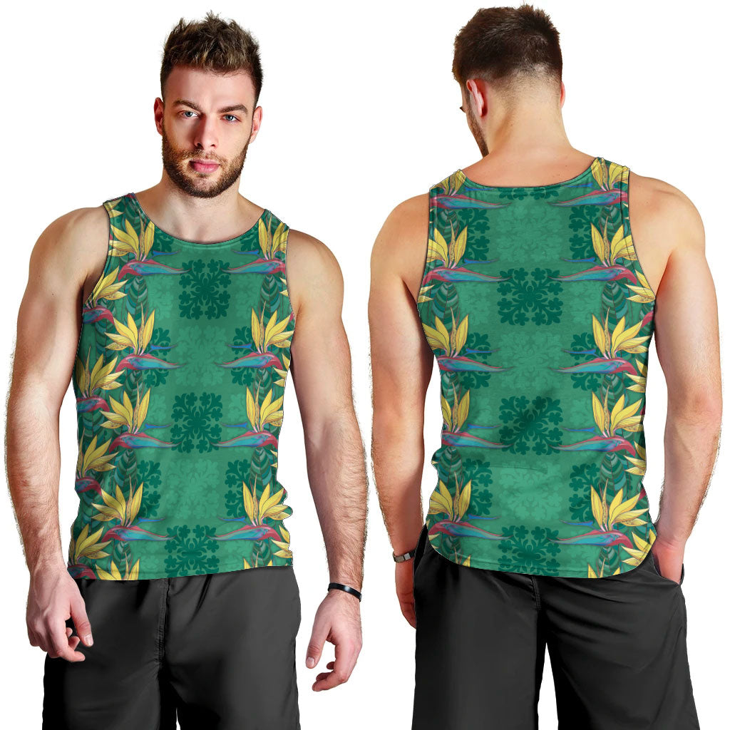 Hawaii Waikiki King Men Tank Top Green Quilt With Pua Manu LT05 - Polynesian Pride
