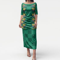 Hawaii Waikiki King Puletasi Green Quilt With Pua Manu LT05 Long Dress Green - Polynesian Pride