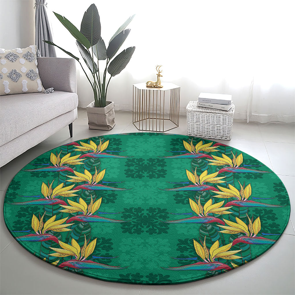Hawaii Waikiki King Round Carpet Green Quilt With Pua Manu LT05 - Polynesian Pride